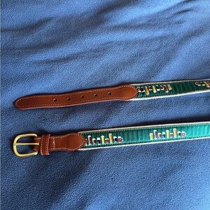 Green Embroidered Canvas Leather-Trim Men’s Belt 32